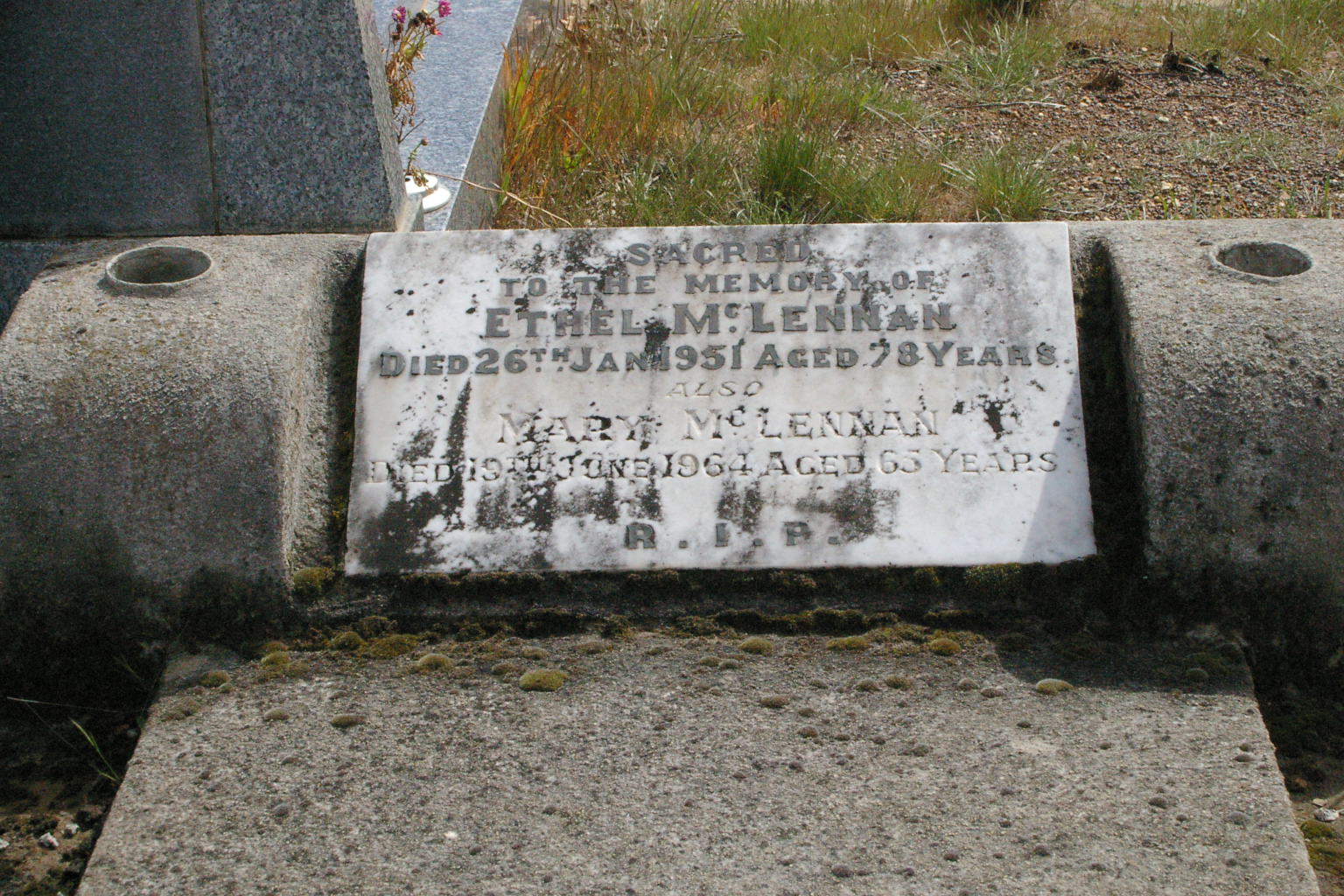 Photo of headstones/Ethel McLennan d1951 & MaryMcL Creswick